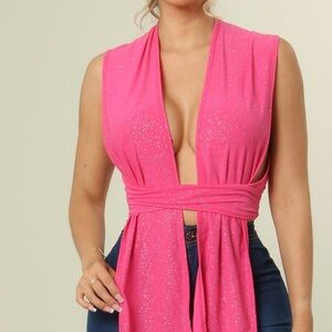 Pink Sleeveless Wrap Top